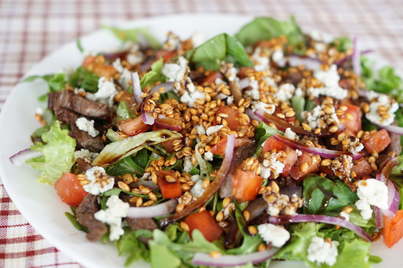 Arugula Steak Salad With Bleu Cheese And Popped Einkorn